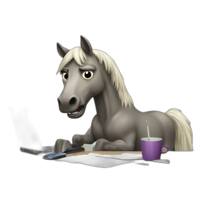 angry horse talkin on phone on a desk sticker