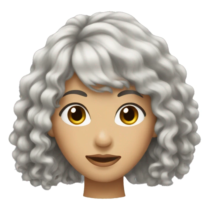 woman with long black curly hair and bangs and dark brown eyes sticker