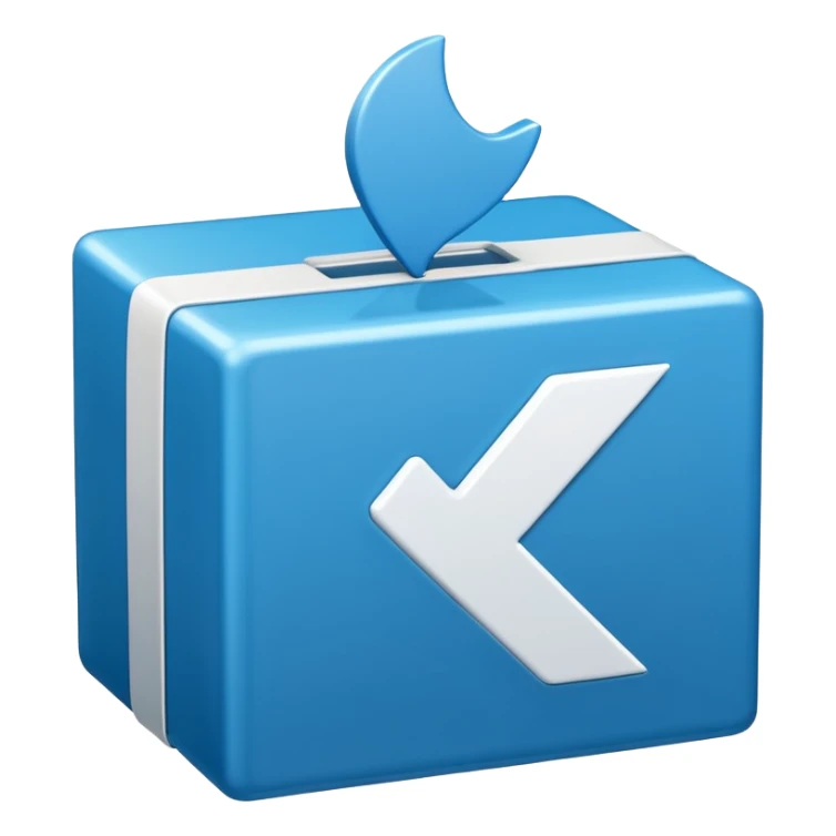 A blue box with a white cartoony checkmark in the middle sticker