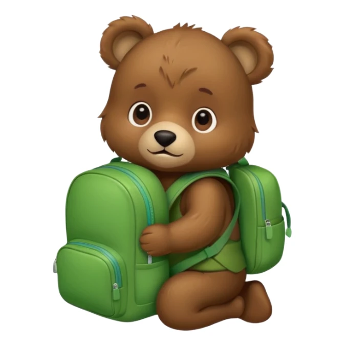 baby bear wear green backpack sticker