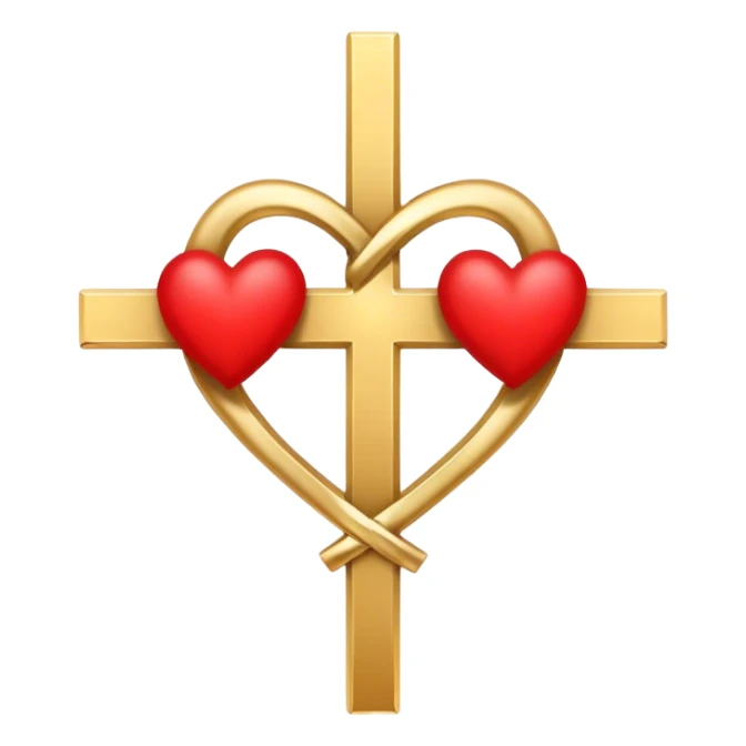 Two red  heart outlines  entwined with a simple gold cross  sticker