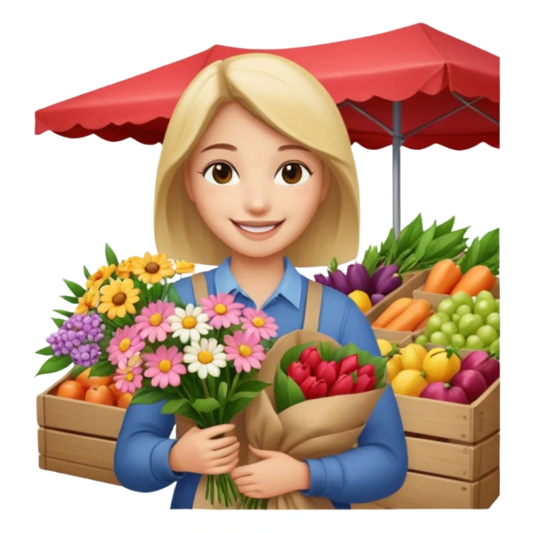 Shopper with flower bouquet,Farmers’ Market. sticker