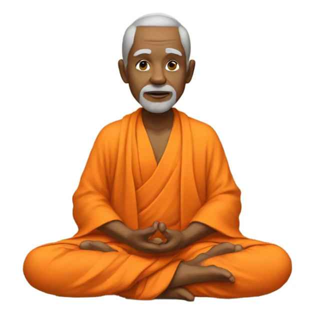 an old yogi with a peaceful and meditative expression. The character should be wearing an orange robe, symbolizing traditional yogic attire. The yogi can be sitting in a lotus position sticker