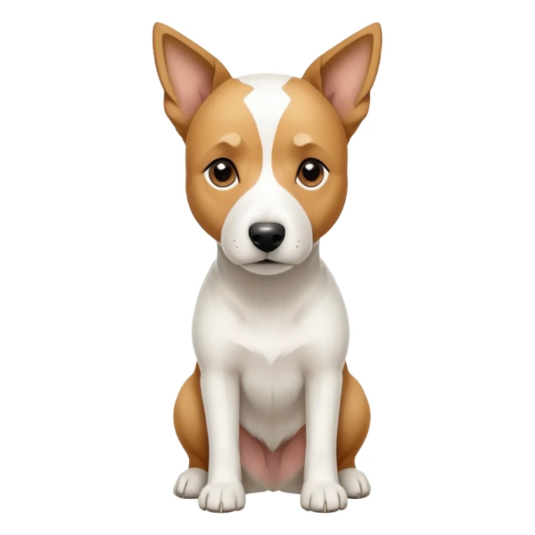 a full body facing front on of a buff white parson russell terrier looking dog the size of a kelpie with light brown long ears resting on its face and a light brown patch above one eye and a large snout. the rest of the dog is completely white.  sticker