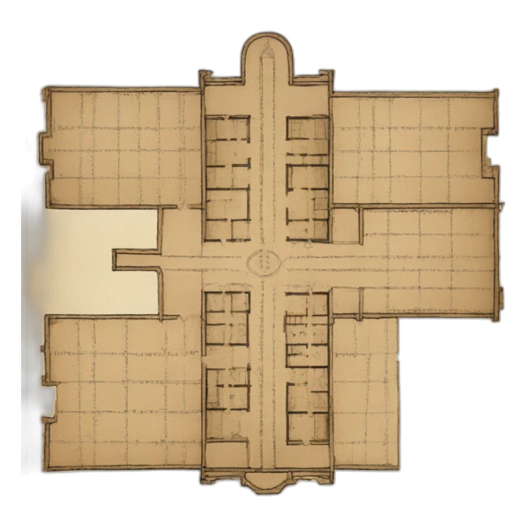 floor plan of a church, medieval, written on a scroll sticker