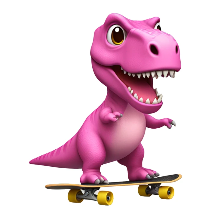 simplistic 3d emoji t-rex wearing a pink tutu riding a skateboard sticker