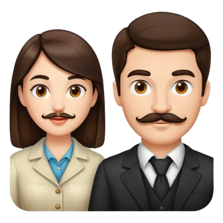 Brunette female with brunette male with mustache sticker