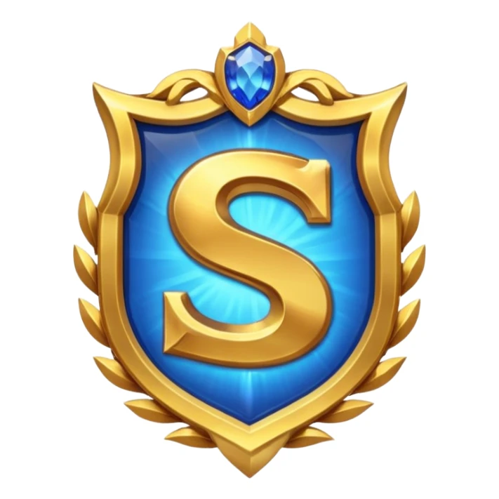 Create a custom emoji badge featuring a stylized, glossy letter “S”. Style it after the Challenger rank from League of Legends. Use gold & sapphire blue colors, radiant glow effects, and a majestic, high-prestige frame.
 sticker