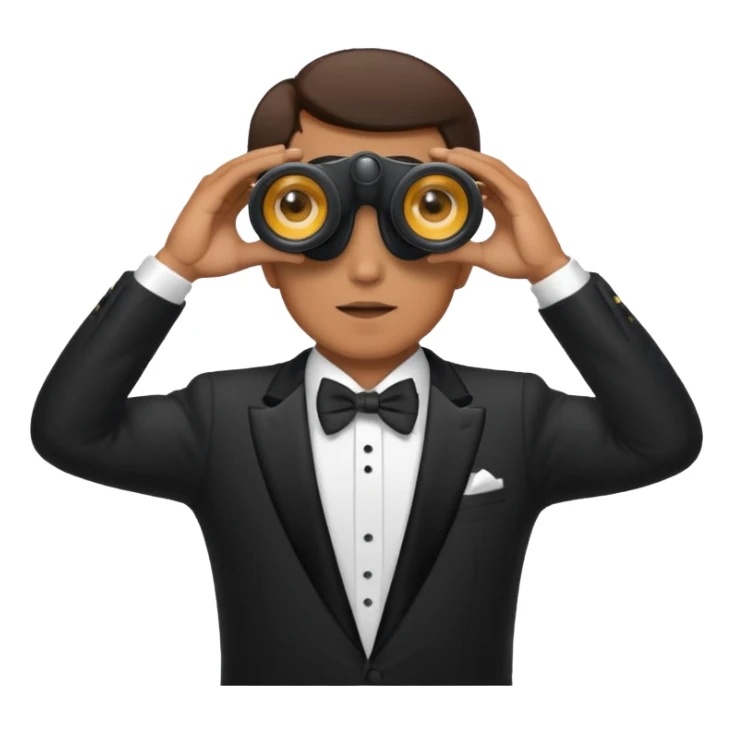 a man in a tuxedo looks through binoculars sticker