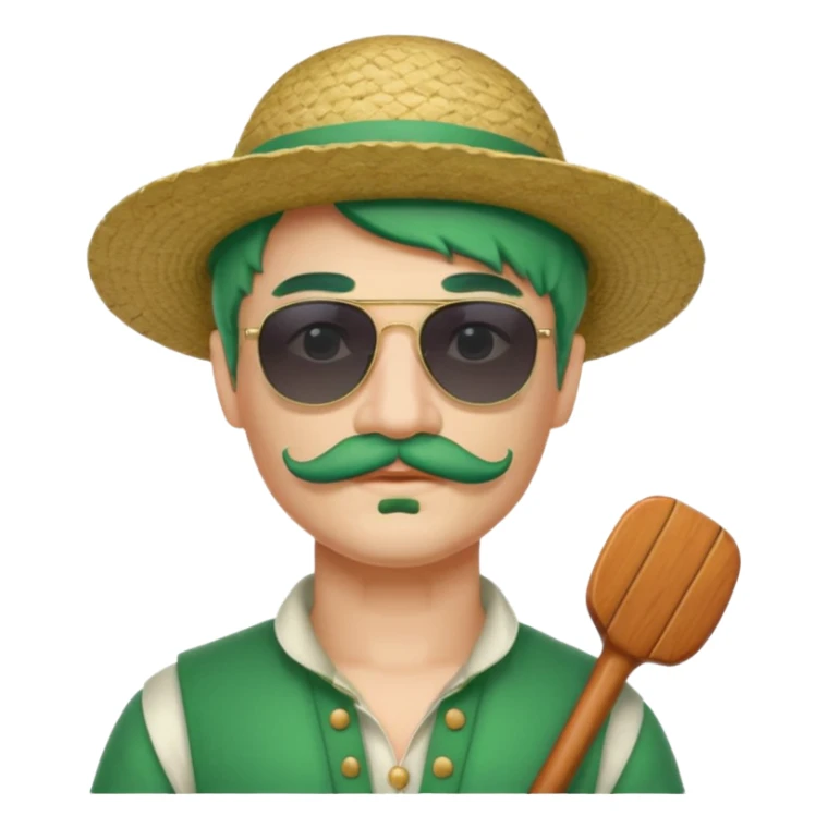 venice gondolier with green hair, iconic hat, glassess and mustache sticker