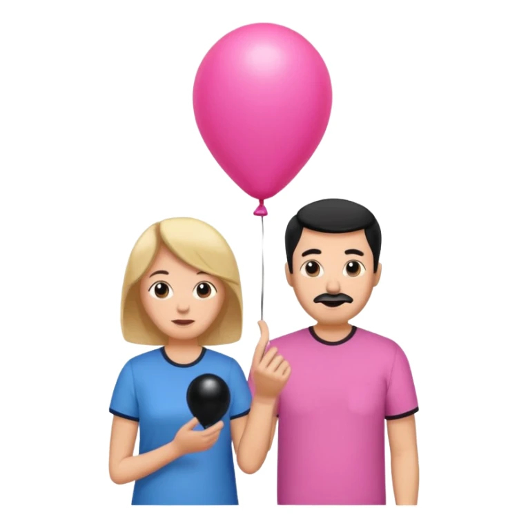 Mom in pink shirt dad in blue shirt holding black baloon sticker
