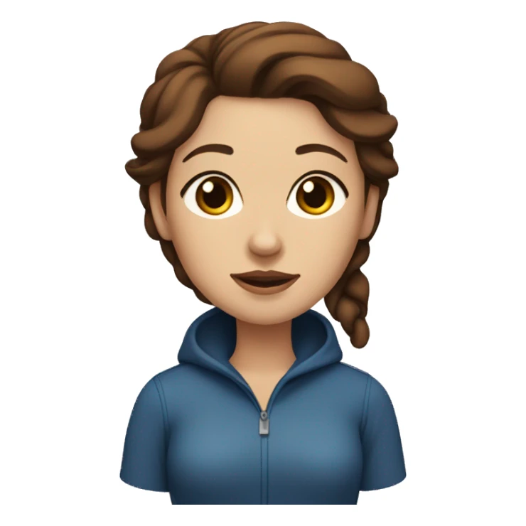 A brown-haired woman with blue eyes with black pit bull sticker