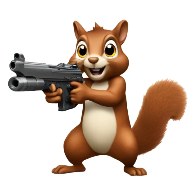 crazy squirrel with a nut-shooting gun sticker