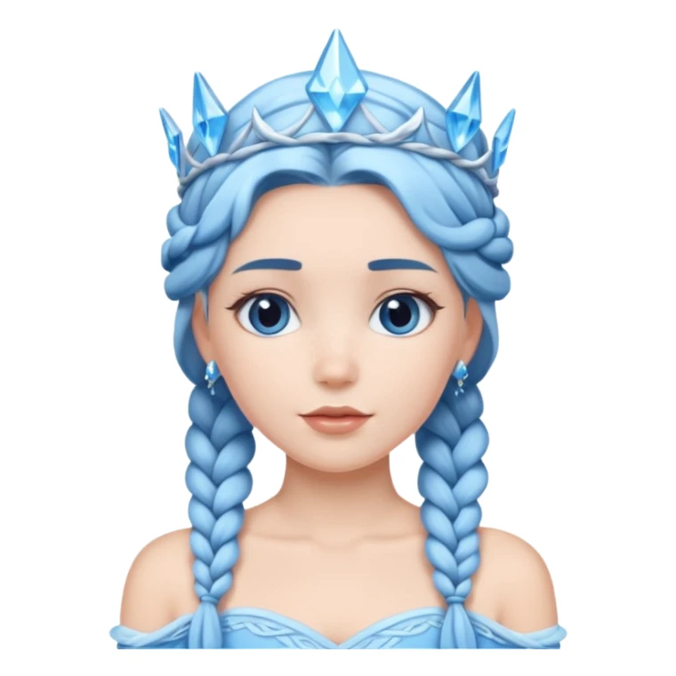 braided hair ice princess with ice crown, blue hair sticker
