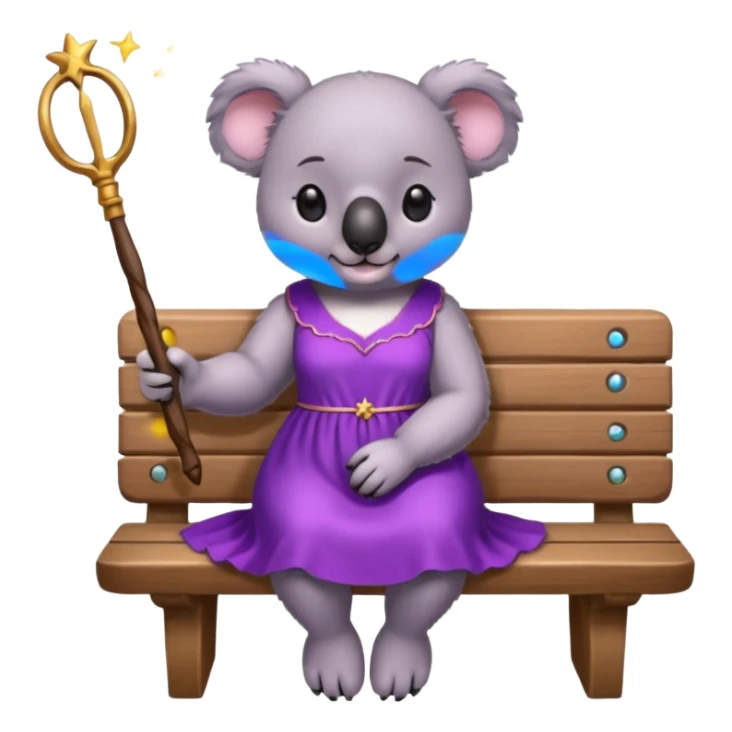 koala purple drees eyelashe magic wand sit down on the bench sticker