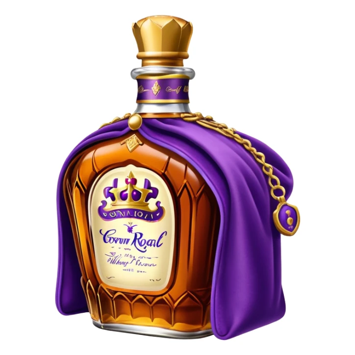 Crown Royal whisky bottle with purple bag sticker