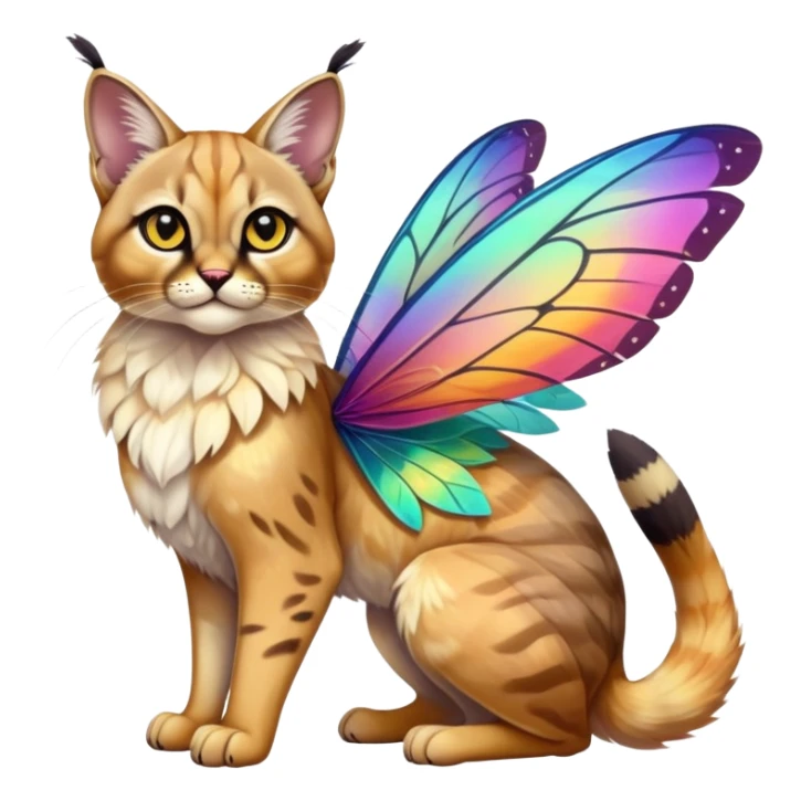Colorful exotic iridescent tropical shiny Fantasy-Siamese-Bobcat-Caracal-Moth-Scottish-Fold-feline-Fakémon-feline-hybrid (full body) sticker