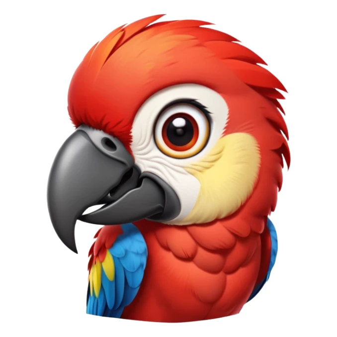 cinematic-cute-macaw-portrait-emoji,-head-tilted-playfully-and-inquisitively,-with-a-dazzling-red-plumage-and-round,-sparkling-eyes-filled-with-charm,-simplified-yet-irresistibly-adorable-features,-highly-detailed sticker