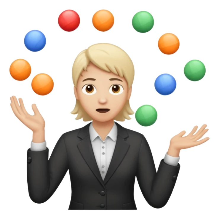 an emoji that depicts a product manager juggling work while mildly panicked and gender neutral  sticker