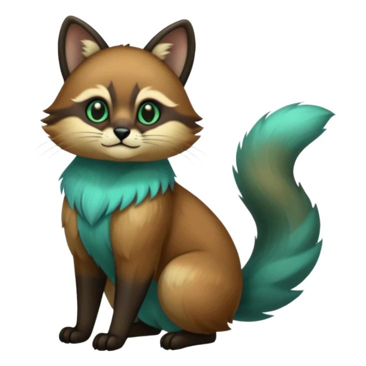 exotic shiny sparkly colorful cool realistic cute beautiful dark gloomy ghostly spooky greyish blackish green cyan toned colored fantasy-Cacomistle-tanuki-oncilla-caracal-animal-hybrid (full body) sticker