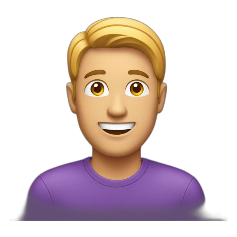 Smiling man, in purple shirt, and schlchpe sticker