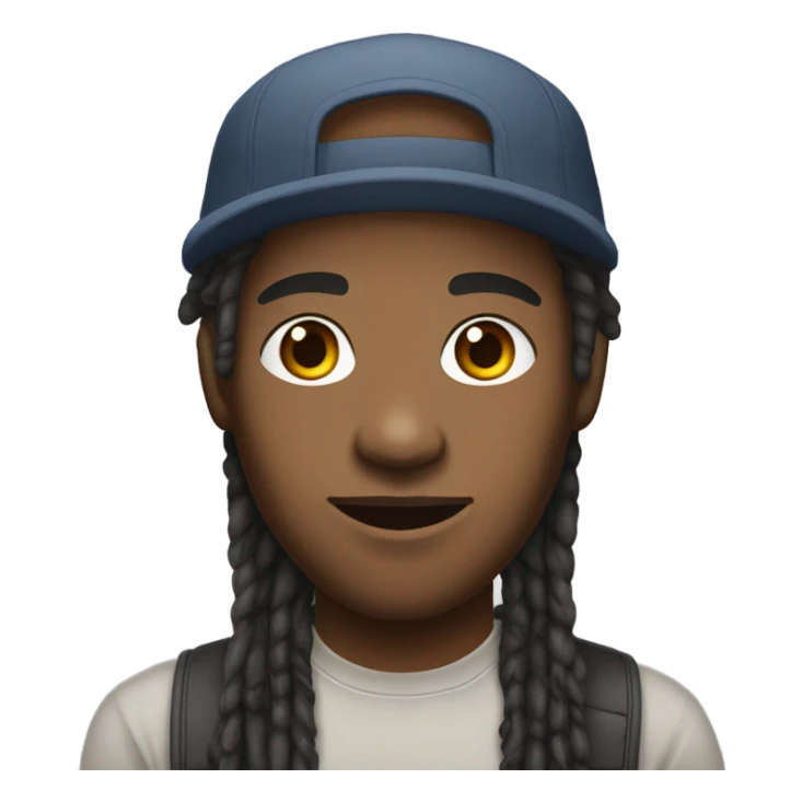 A young African-American male with medium-length dreadlocks, a trimmed goatee, and sharp facial features, wearing a cap. sticker