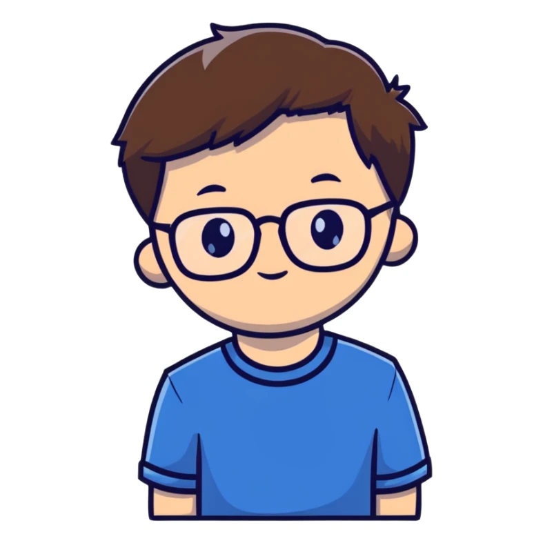 male with glasses, French cut hairstyle, brown hair sticker