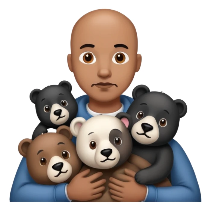 Brown skin bald guy with black and white bears sticker
