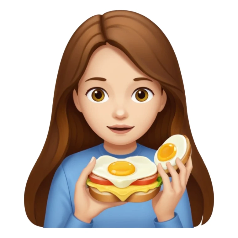 Girl with brown long hair eating egg sandwich sticker