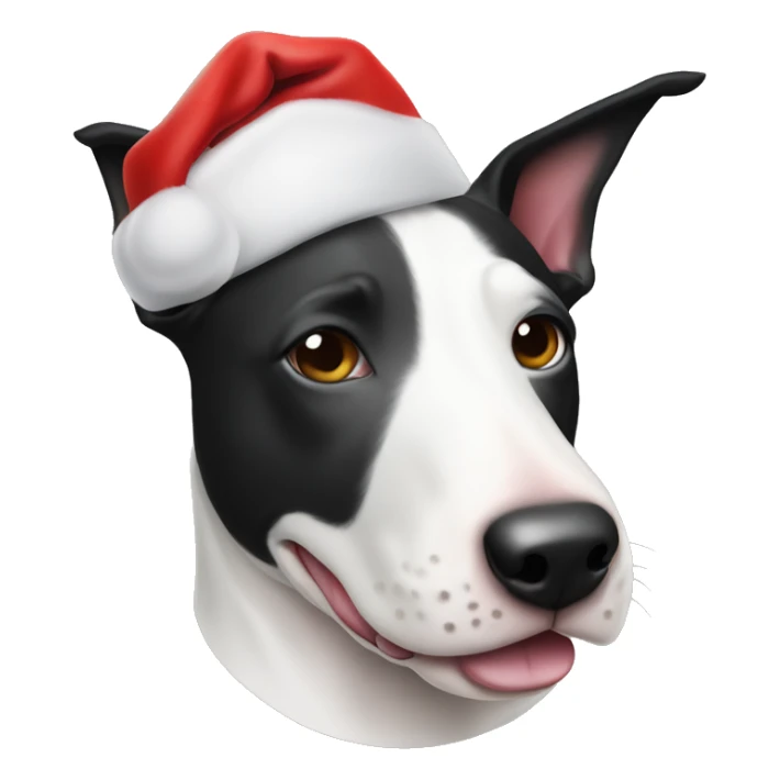 Black and white Bull terrier head with Santa hat sticker
