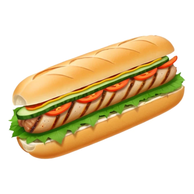 make it cute, chibitraditional banh mi with char grilled pork


    Very crusty baguette

    Mayo 

    Pickled carrot 

    Cucumber, coriander/cilantro, green onion, chilli 
 sticker