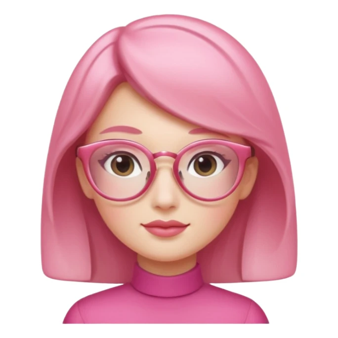 A 3D cartoon rose-pink spectacle with glossy curved frames and soft reflections, feminine Memoji-style rendering., negaive: characters. sticker