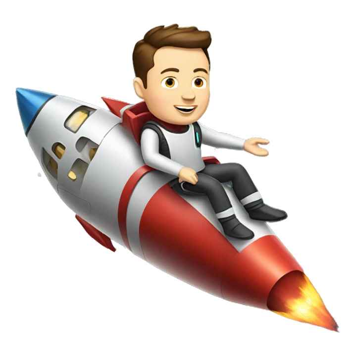 Elon Musk riding on top of a flying space rocket sticker