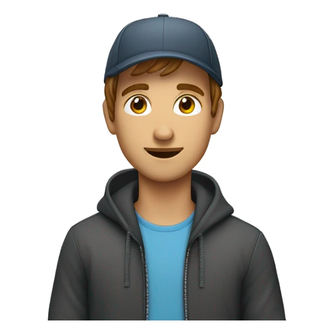 ein junger man mit Kapuze braunen Haaren und ener cap sticker