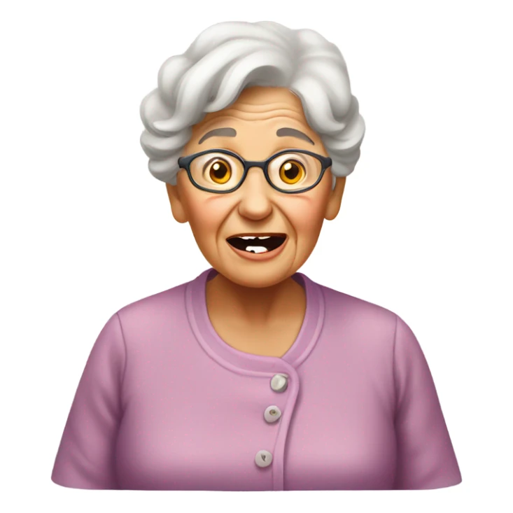 grandma with her tongue out waiting for food sticker