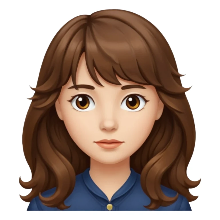 Chica ondulada de cabello castaño largo con flequillo  sticker