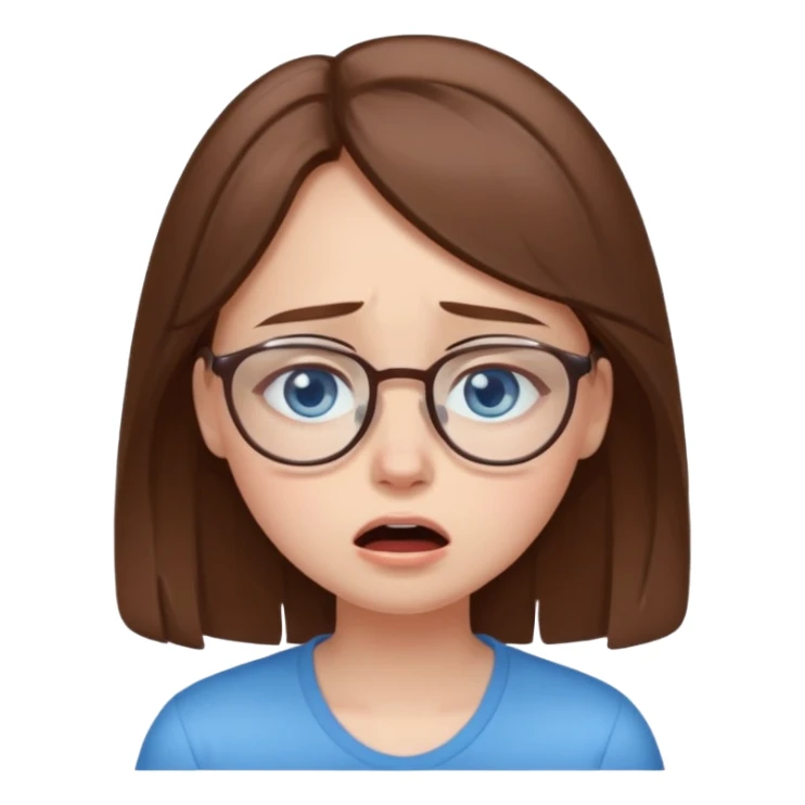 cute brwonhear girl with blue eyes and glasses is  crying sticker