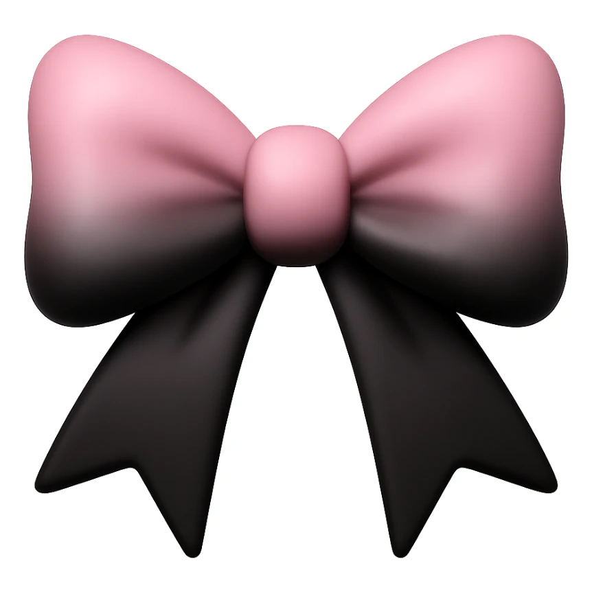 3D emoji style pink bow with gothic effect, pastel pink to black gradient,, remove background sticker