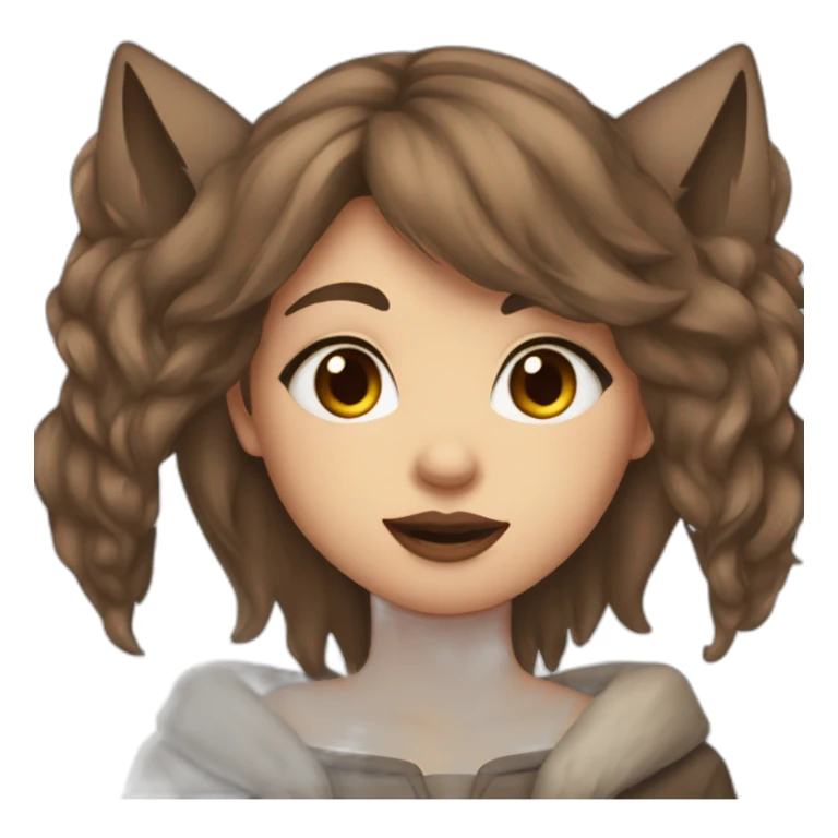  girl brown long hair lipstick wolf ears  sticker