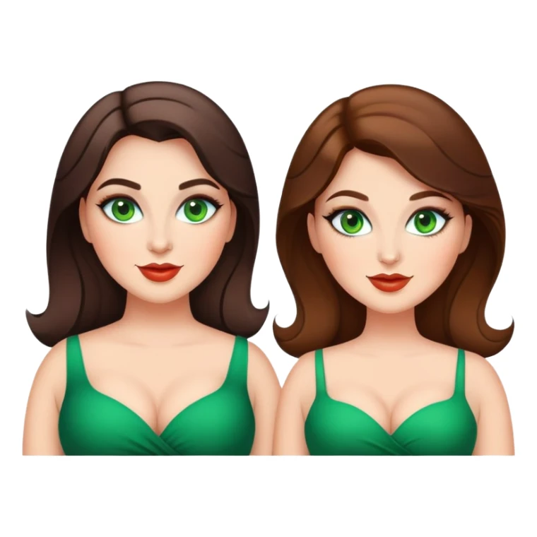 Happy curvy sisters, brunettes, green eyes, makeup, stylish sticker