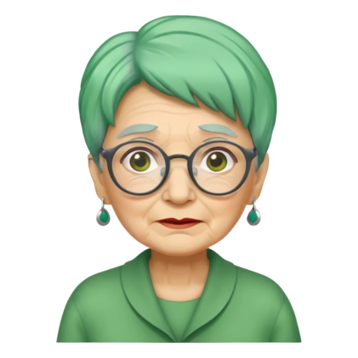 green haired grandma with wrinkles and glassess sticker
