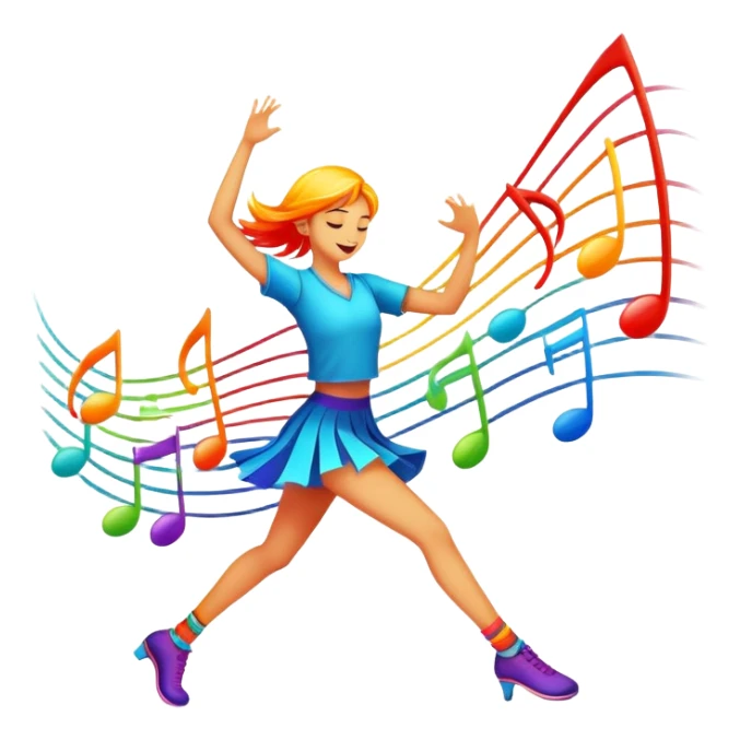 An icon showing vibrant musical notes and rhythm bars, inspired by Muse Dash. The design features colorful, dynamic elements flowing in sync with the beat, with a character dancing in the background. Bright, energetic visuals emphasize the excitement of rhythm-based gameplay. Transparent background. sticker