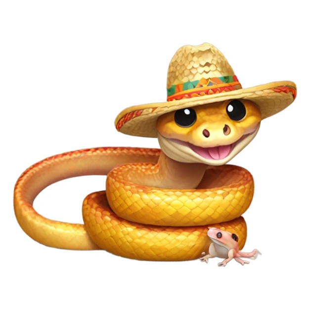 Cute happy cornsnake wearing a sombrero eating a mouse sticker