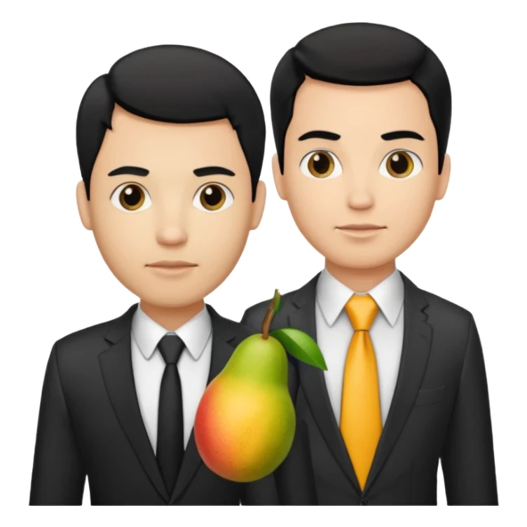 BLACK HAIR LIGHT SKIN MAN WITH A T-SHIRT WITH A MANGO ON IT, AND HIS BOSS LIGHT SKIN MAN BLONDE HAIR DANDOLE DINERO sticker
