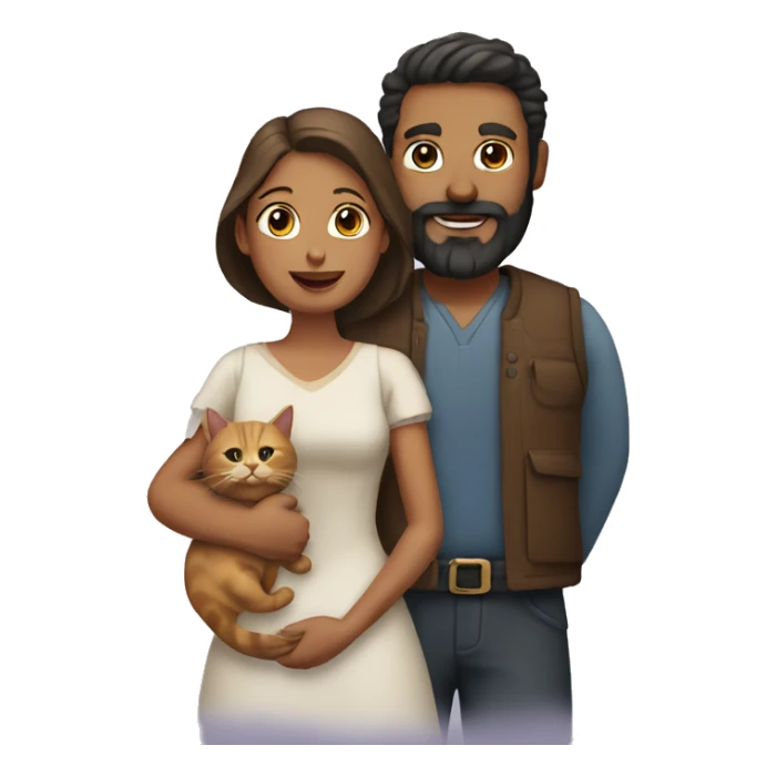 man with a beard and his wife holding a cat sticker