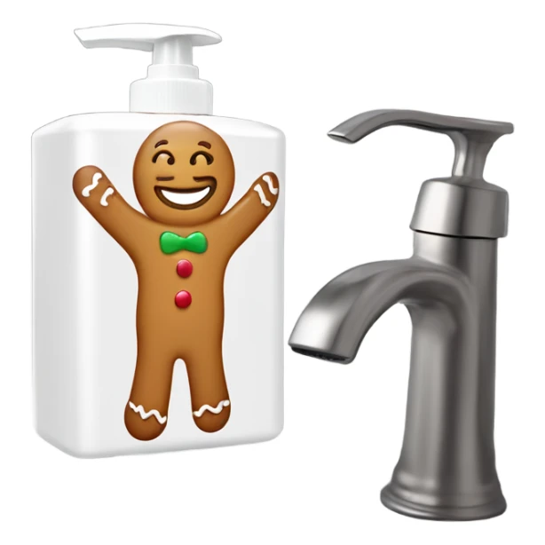 Gingerbread man on a hand soap container he’s happy sticker