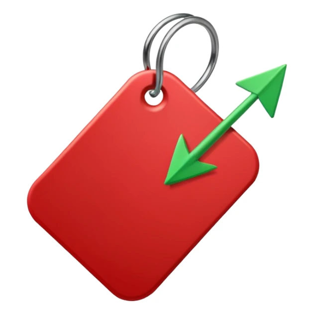 Tag vermelha com uma flecha pra cima verde do lado sticker