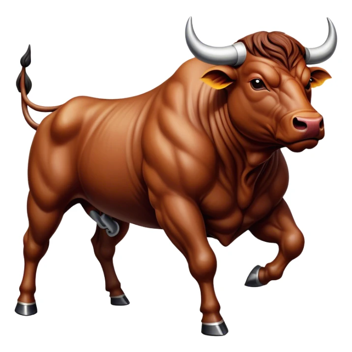 Cinematic Realistic depiction of a powerful Spanish charging bull, rendered with dynamic muscle definition and detailed, textured hide, set against a dramatic backdrop with intense, action-packed lighting sticker