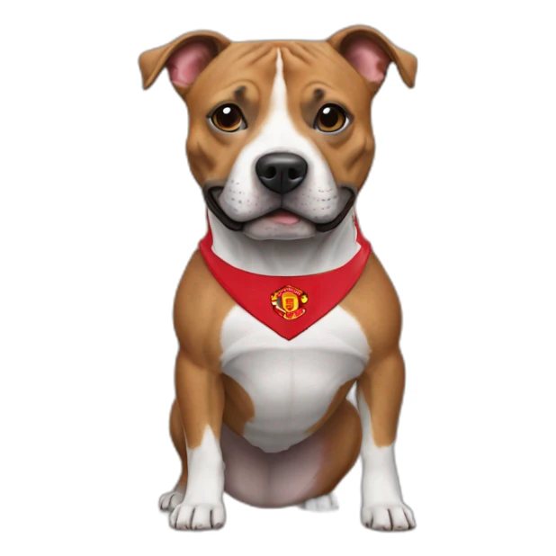 Staffie wearing Manchester United shirt sticker