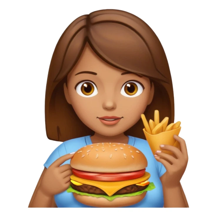 Pregnant girl with brown hair and brown eyes eating a cheeseburger sticker
